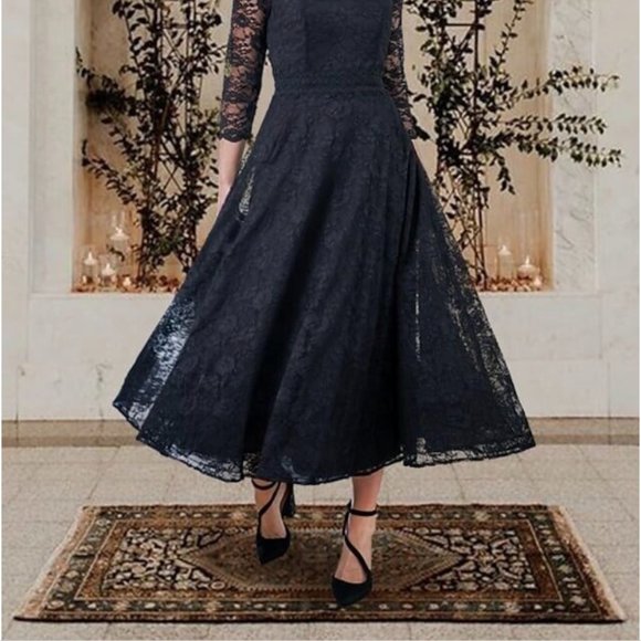 Brand New A-Line Mother of the Bride Dress Elegant V Neck Tea Length Lace - Picture 2 of 6